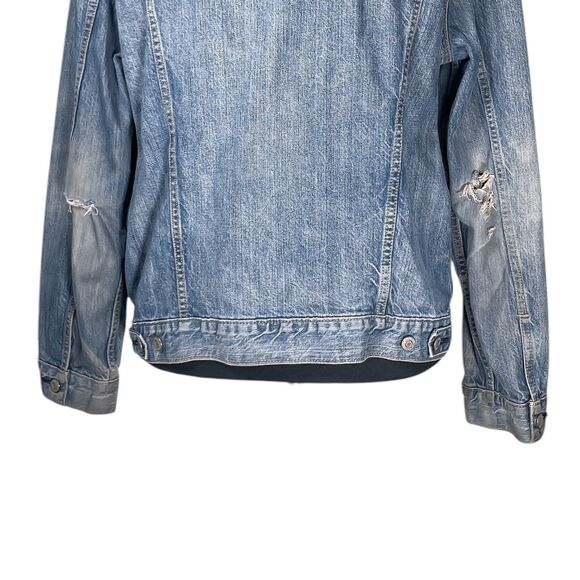Levi's Denim Jacket Men's Blue Distressed Trucker Red Tab 100% Cotton Size Large - Picture 9 of 12
